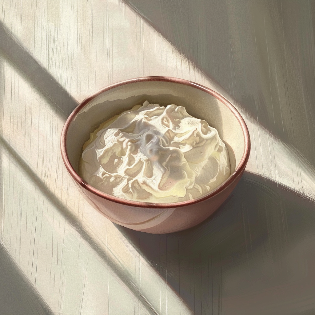 Bowl of homemade yogurt in bright light