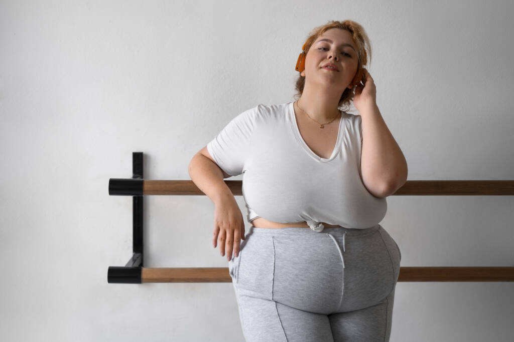 Happy body-embracing female