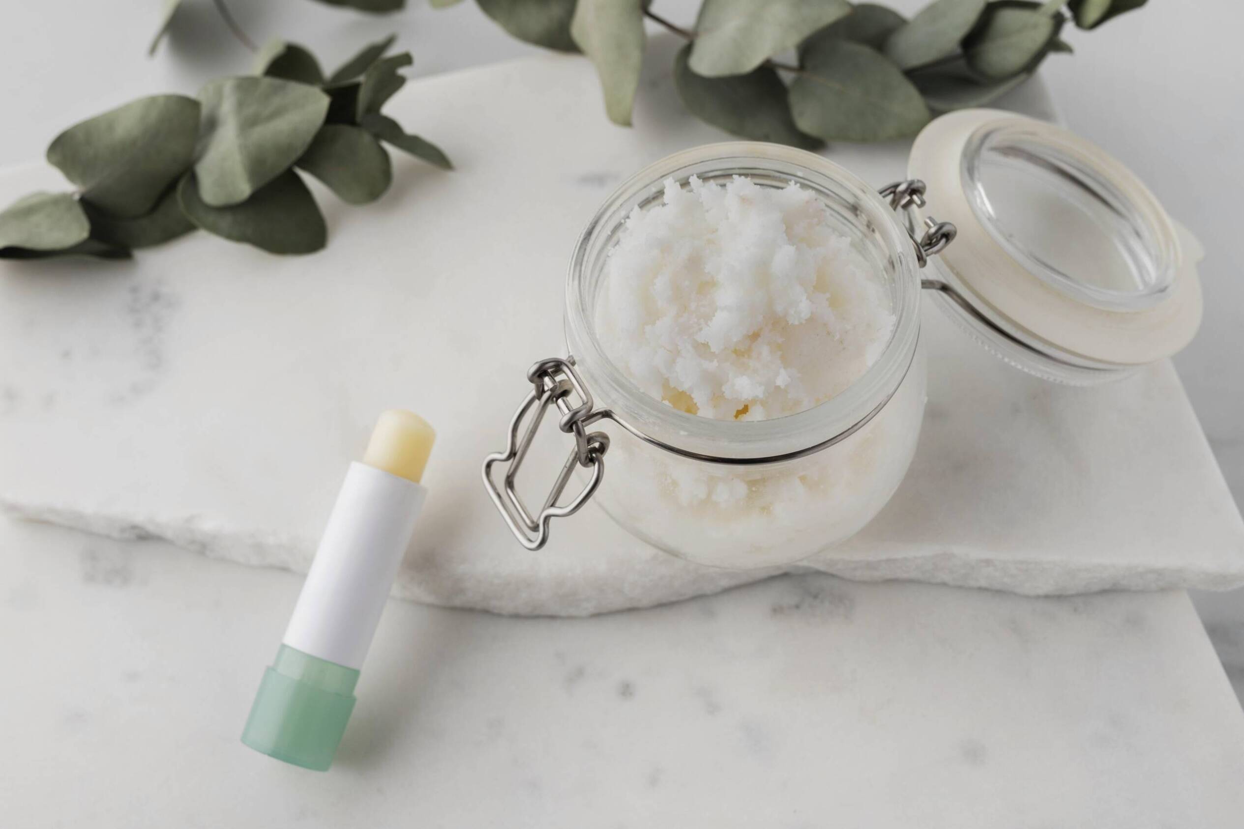 Shea butter jar and lip balm