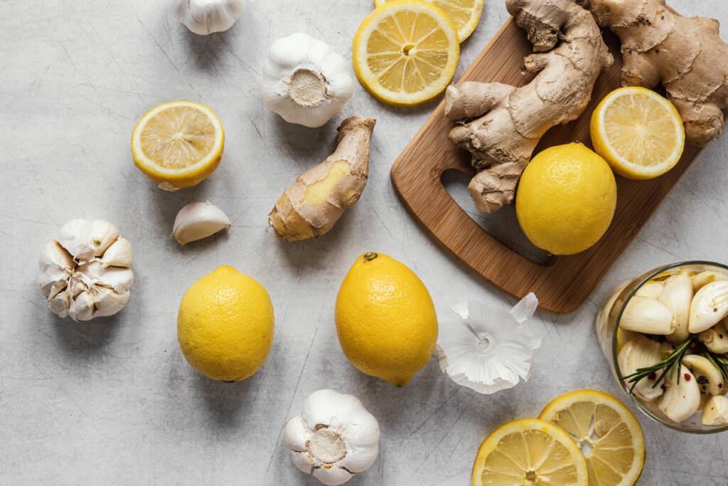 Lemons, ginger, garlic, and turmeric are staples in any herbal routine