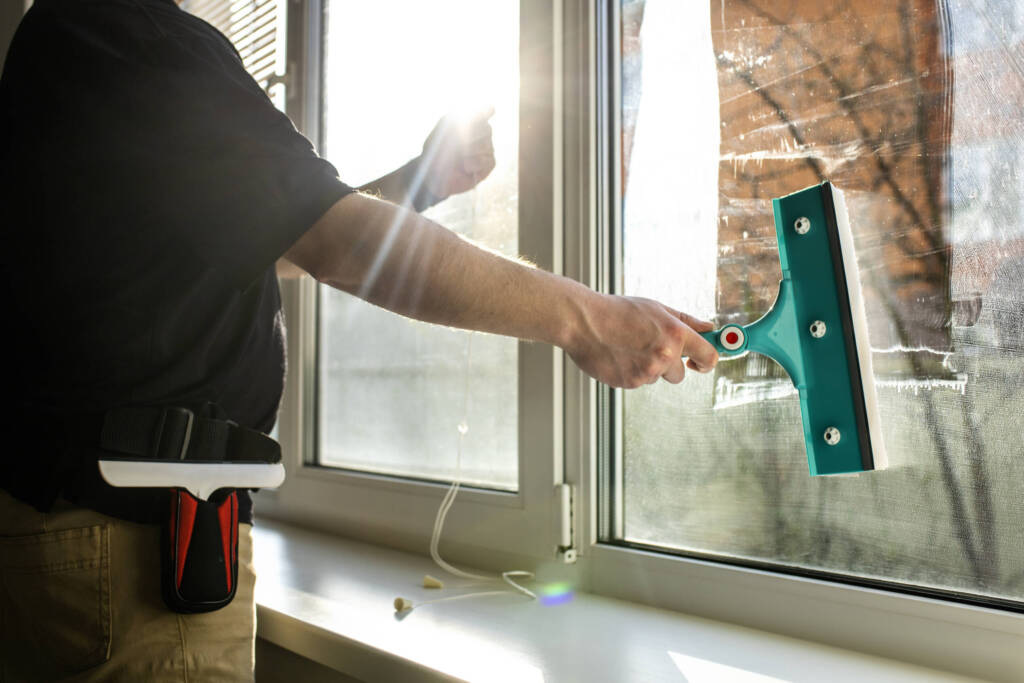 Man cleaning windows