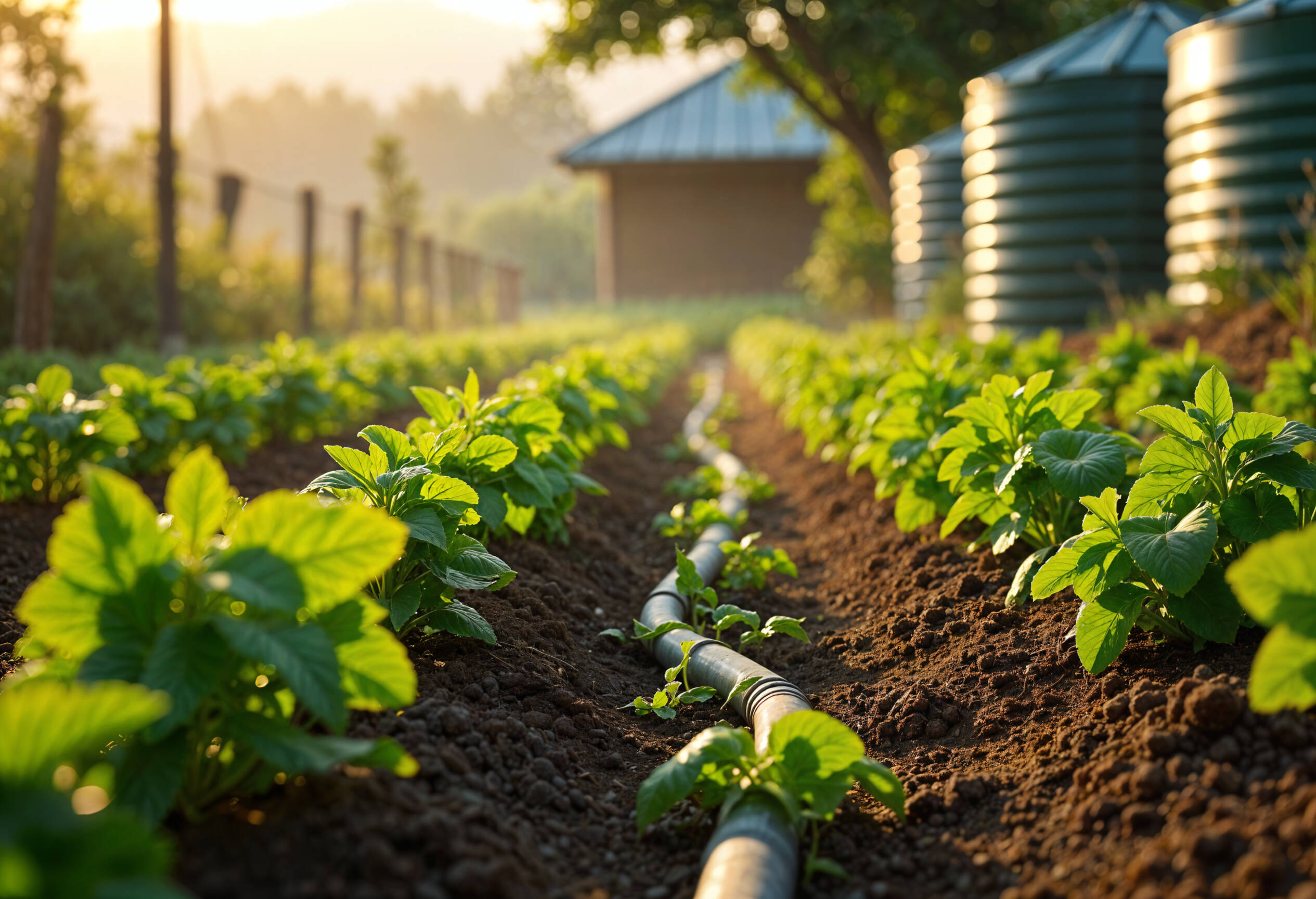 Large-scale farm with irrigation system
