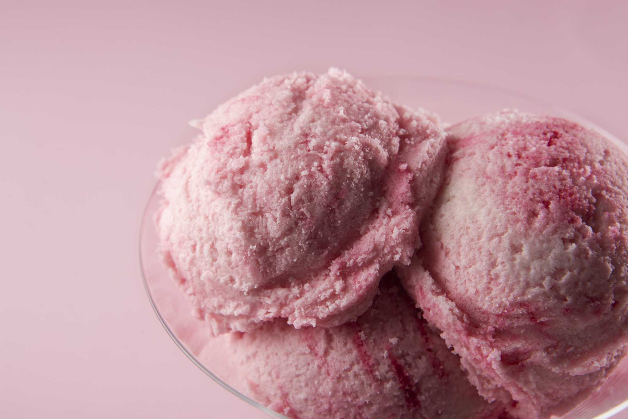 Closeup of scoops of strawberry ice cream