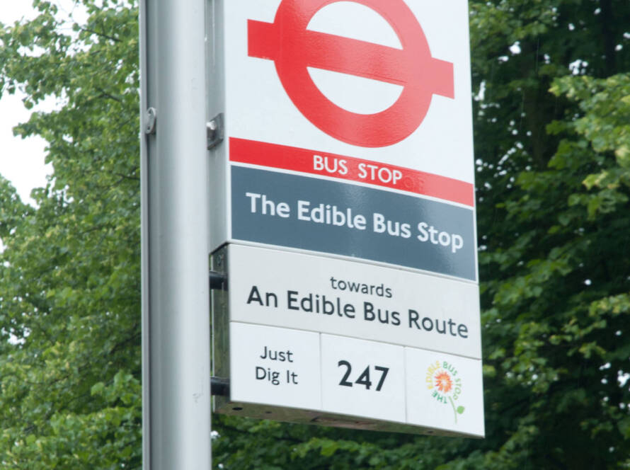 Bus stop sign for an edible bus stop